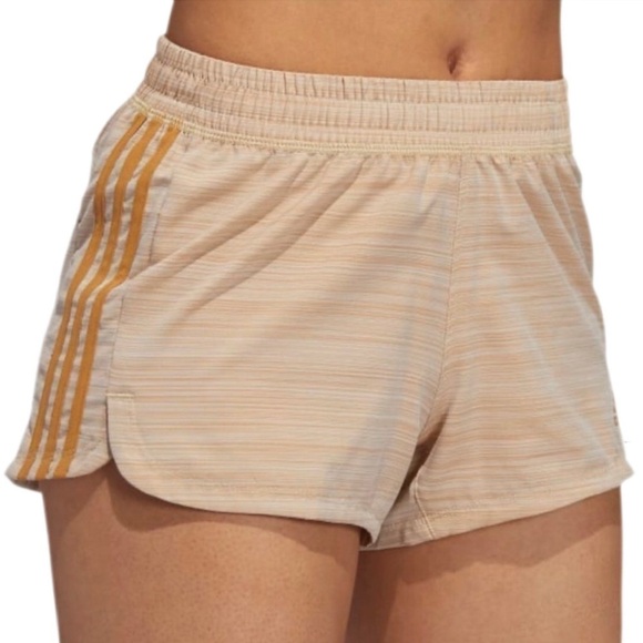 Adidas Women's Pacer 3-Stripe Knit shorts in tan:gold size XL NWT - Picture 1 of 12